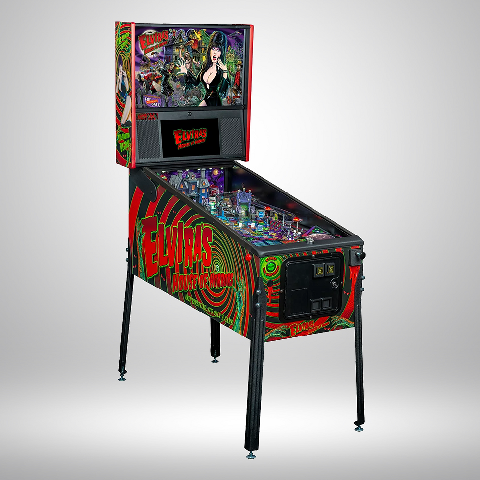 Thumbnail: Pinball machine facing the right with Elvira's Premium graphics and logo