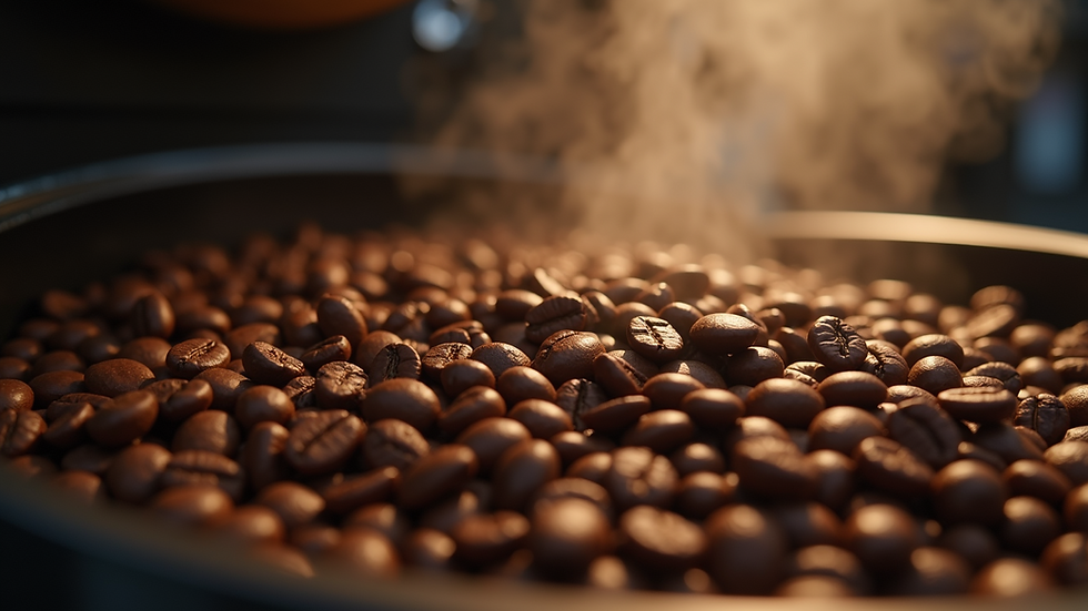 Close-up view of roasted coffee beans in a small batch roaster