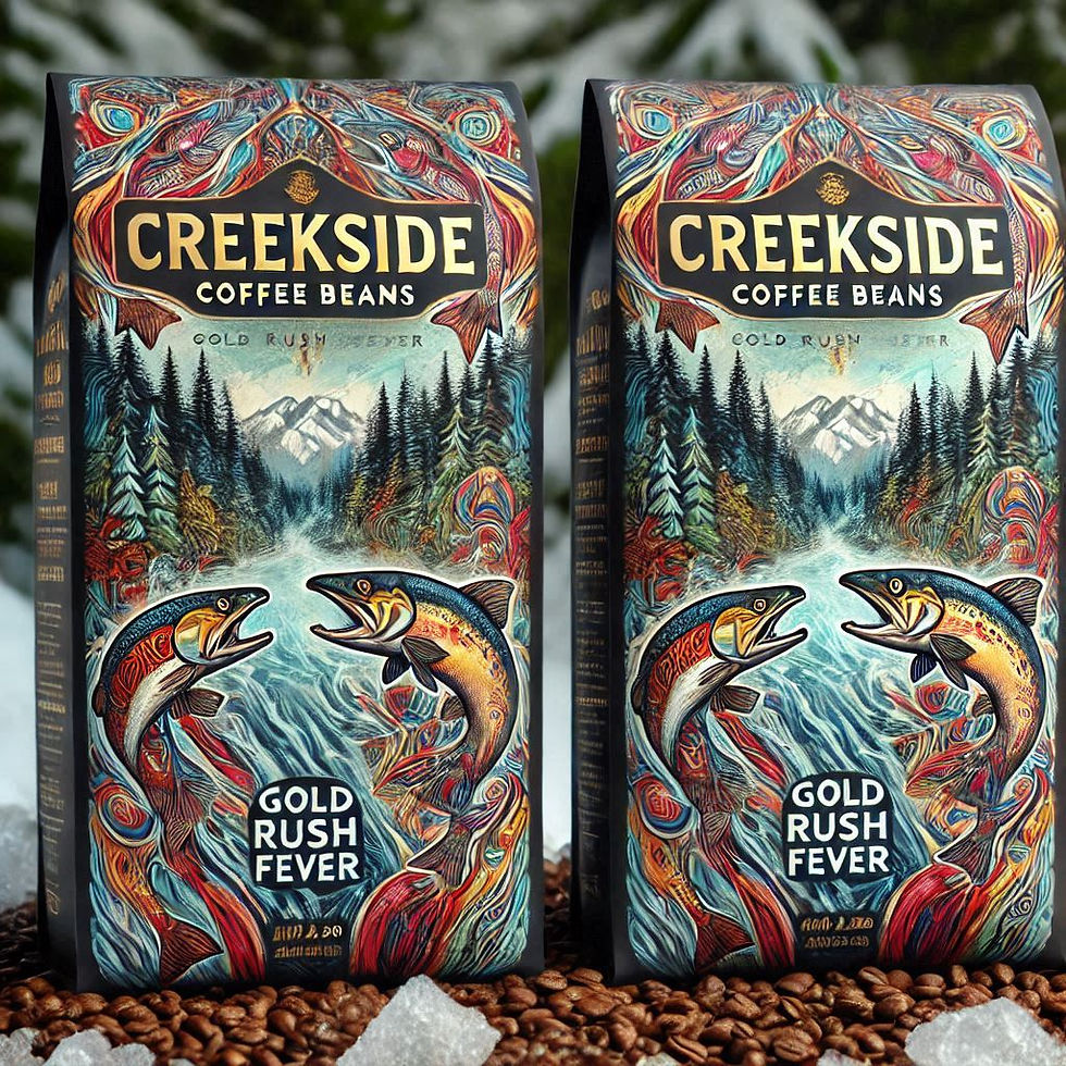 "Gold Rush Fever’s Creekside medium roast coffee, crafted in small batches for a balanced, flavorful experience."