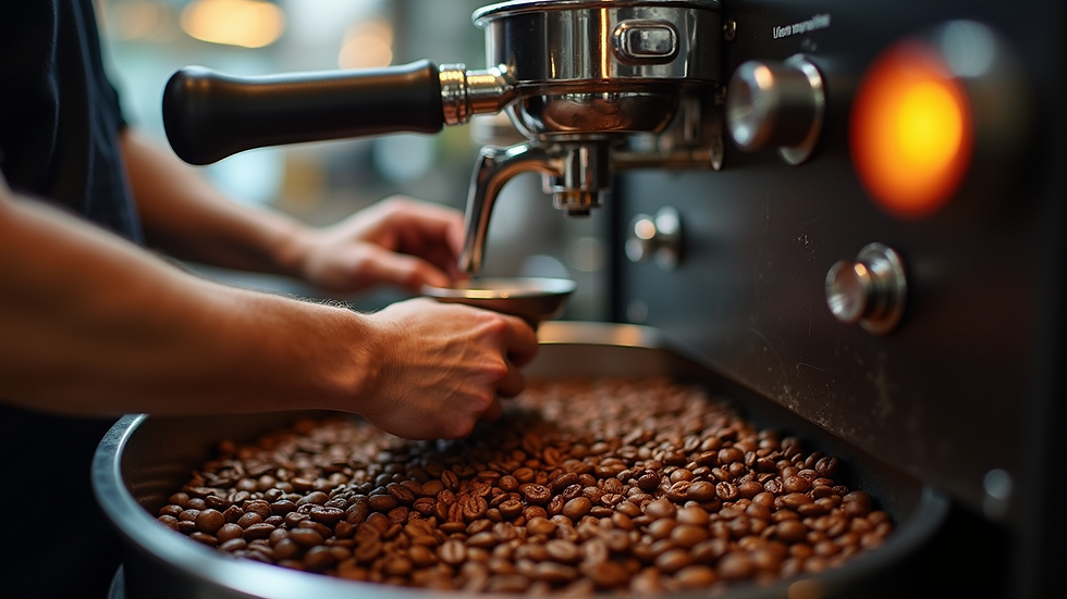 Eye-level view of a coffee roaster adjusting temperature controls