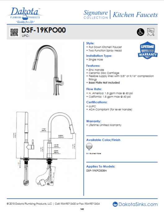 Thumbnail: DSF-19KPO00CR (Chrome Finish) Tall Pull Down Single Hole Faucet Description