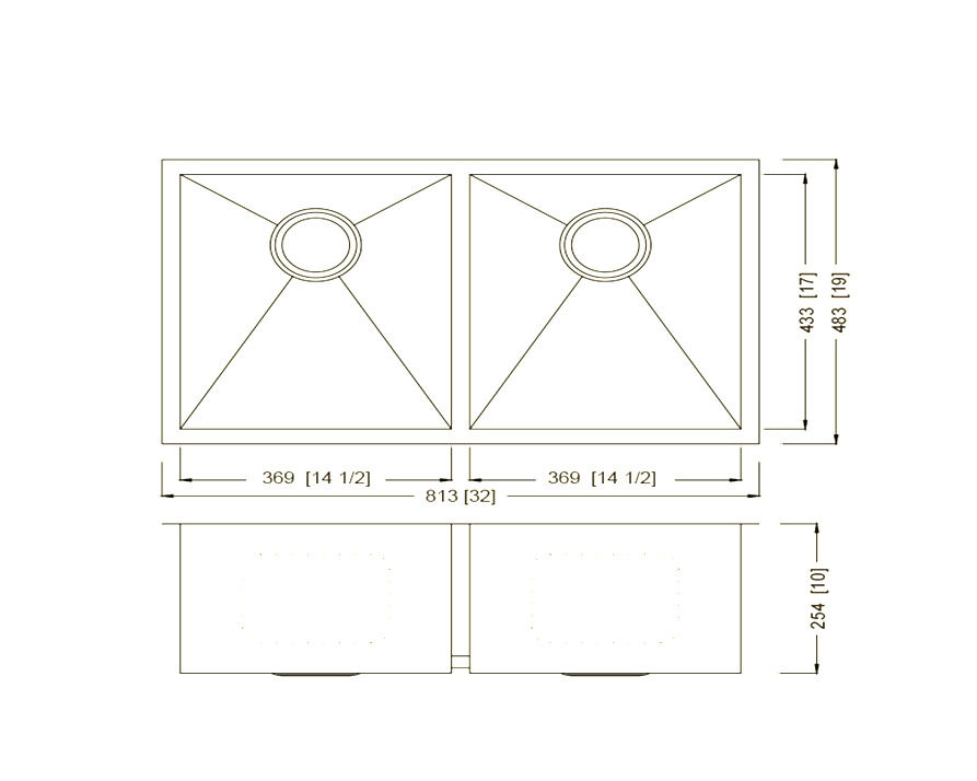 KSH321910D Undermount Double Bowl Kitchen Sink
90 Degree Square
Material:304 Stainless Steel
Gauge:17G
Diagram