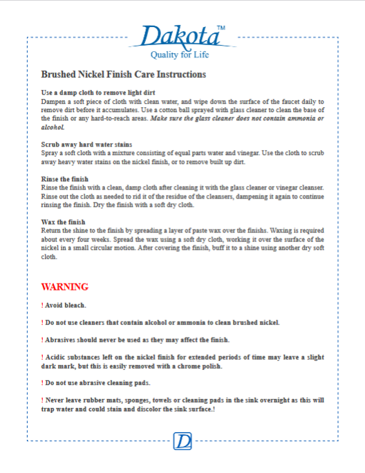 Thumbnail: USF-00BSH00BN (Brushed Nickel Finish) Faucet Care