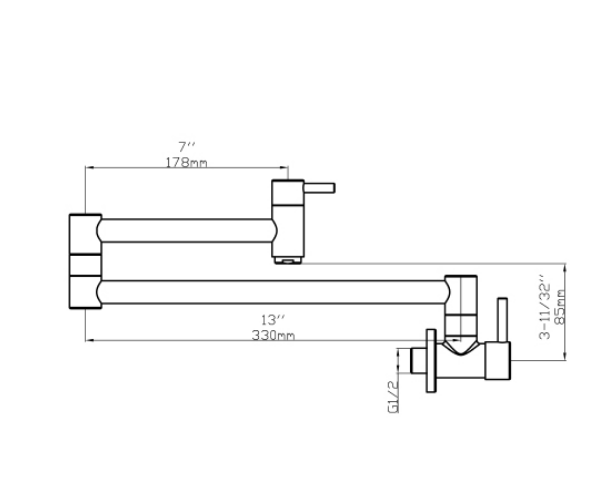 DSF-07KPF00BN (Brushed Nickel Finish) Wall Mounted Pot Filler Diagram