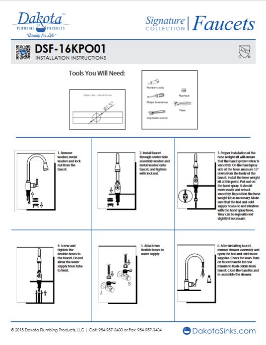 Thumbnail: DSF-16KPO01CR (Chrome Finish) Pull Down Kitchen Faucet Installation Instructions