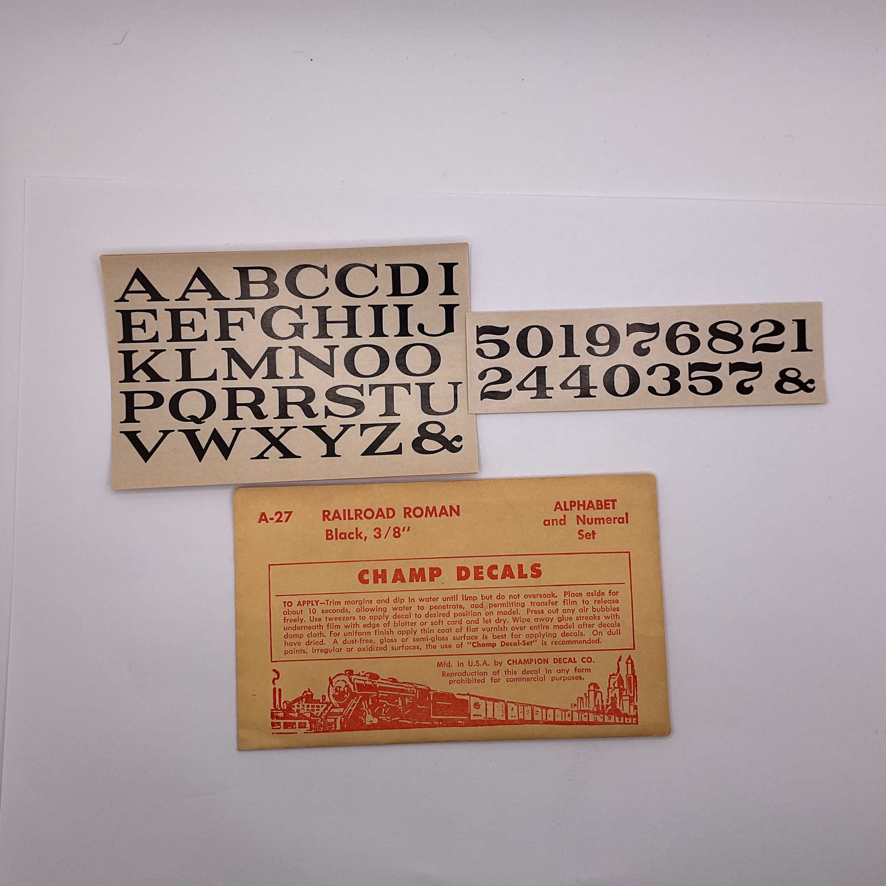 Decal Set, O Scale,  Railroad Roman Block, 3/8, Champ #  A-27