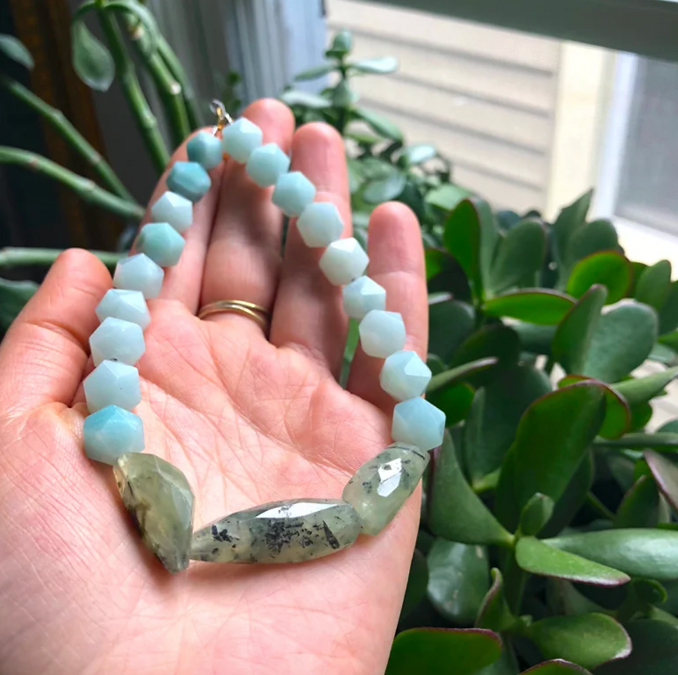 Thumbnail: Faceted Prehnite & Geometric Amazonite Choker