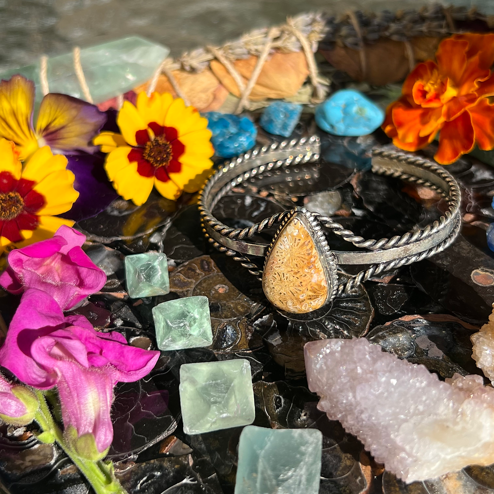 Thumbnail: Fossilized Coral Sterling Silver Bracelet