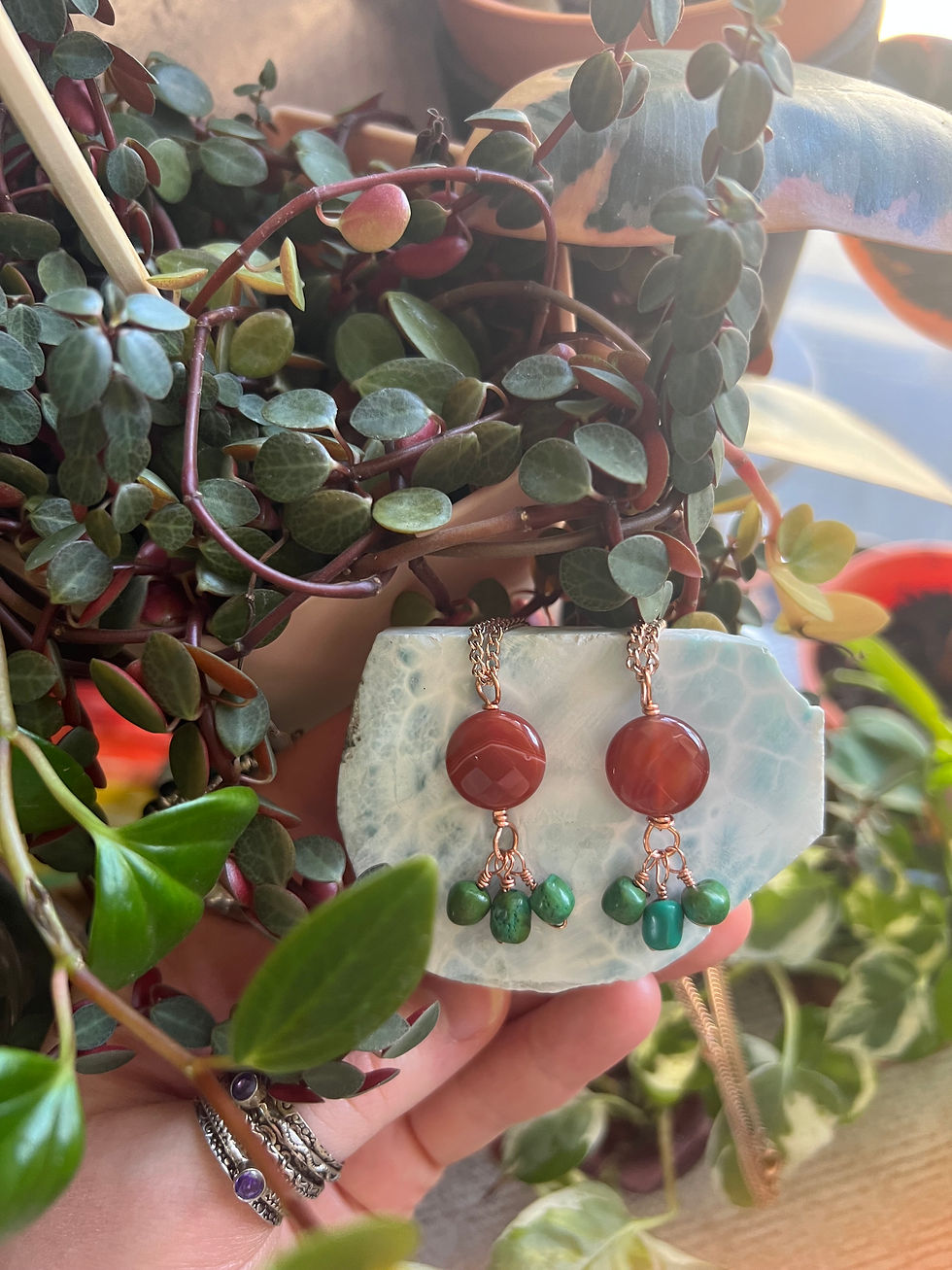 Thumbnail: Carnelian & Turquoise Rose Gold Necklace