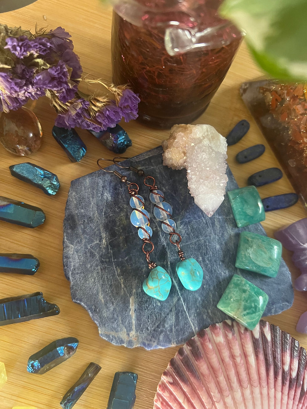 Thumbnail: Opalite & Turquoise Howlite Bronze Earrings