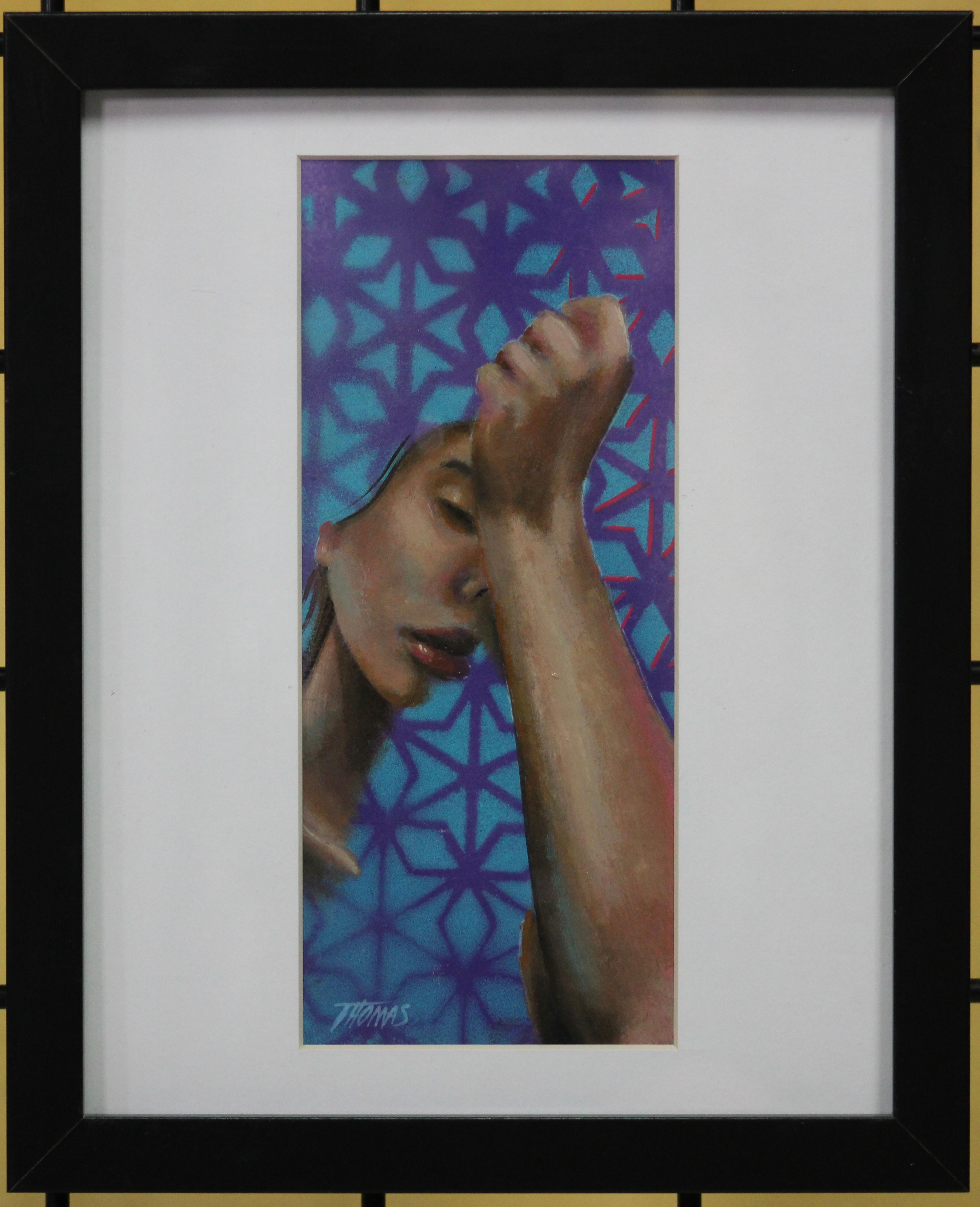 Girl Sigh on Geometric Background