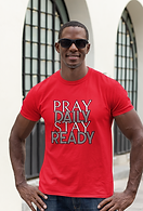 Man weaing Pray Daily Stay Ready Tee