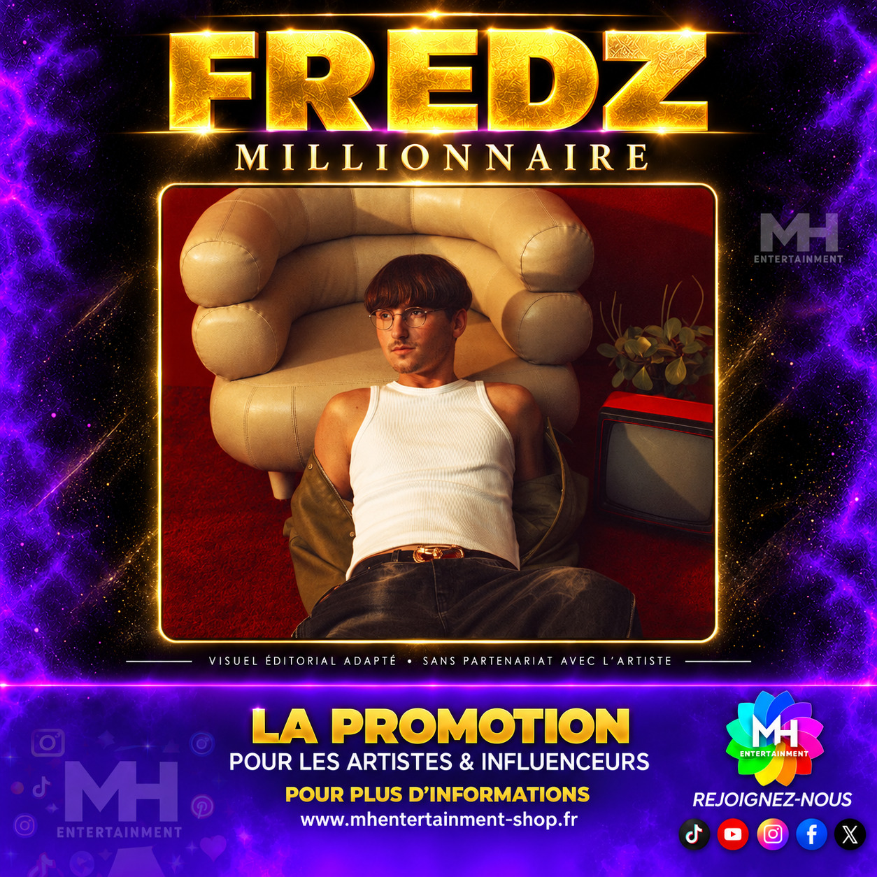 Visuel éditorial MH Entertainment pour Fredz – Millionnaire, réalisé à partir d’un portrait officiel