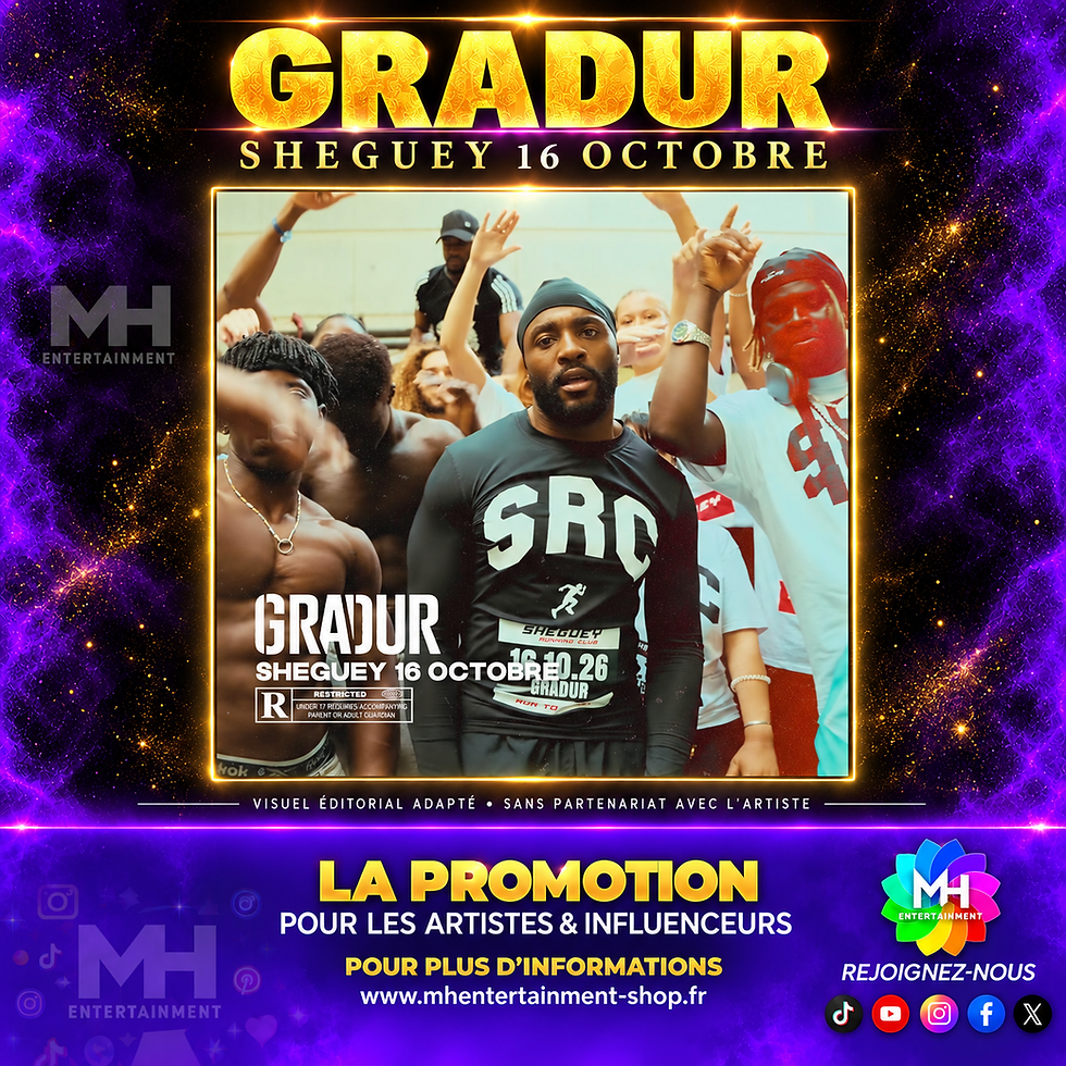 Visuel éditorial MH Entertainment pour SHEGUEY 16 OCTOBRE de Gradur