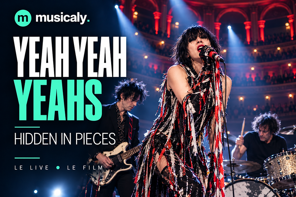 Visuel éditorial Musicaly consacré à Yeah Yeah Yeahs et Hidden in Pieces