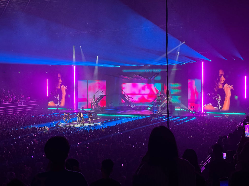 Dua Lipa sur la scène du Radical Optimism Tour à Singapour, en novembre 2024.