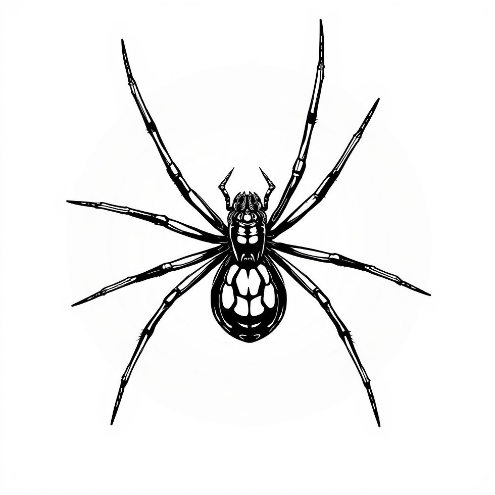 This is a b/w illustrated line artwork of an individual Western Black Widow Spider - AI generated.
