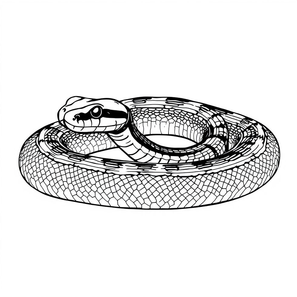 This is a b/w illustrated line artwork of an individual Garter Snake - AI generated.
