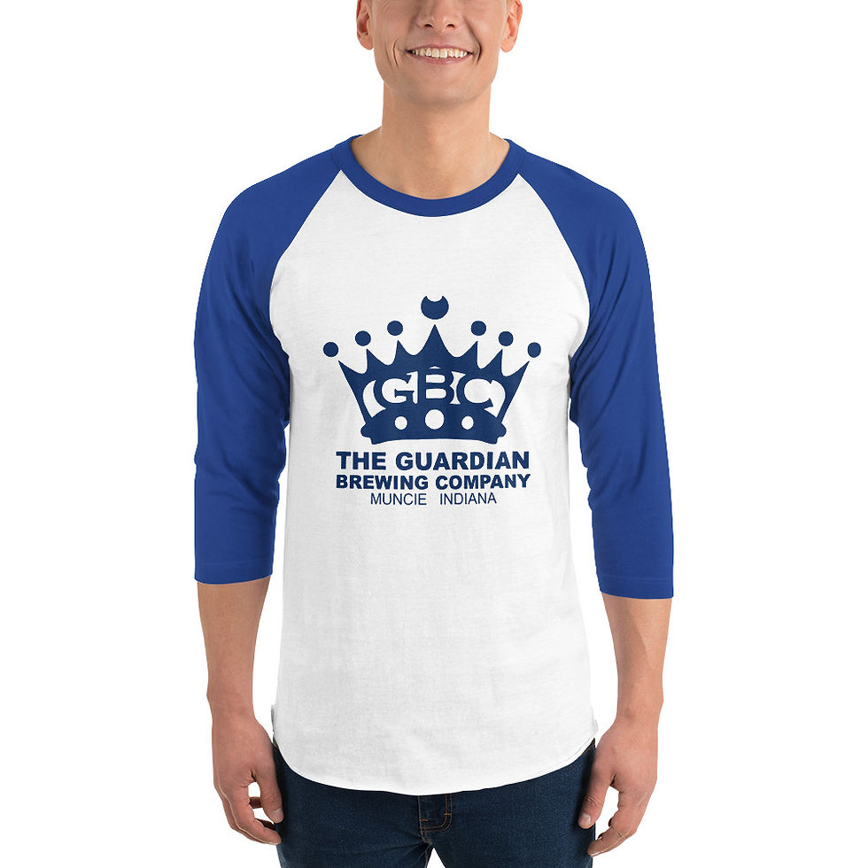 Thumbnail: Raglan 3/4 Sleeve Baseball Tee  - Blue GBC Crown Logo