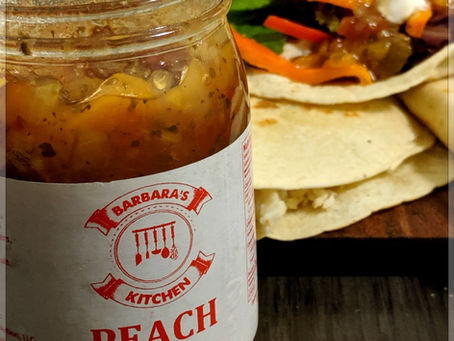 Barbara's Kitchen Peach Salsa Fish Tacos