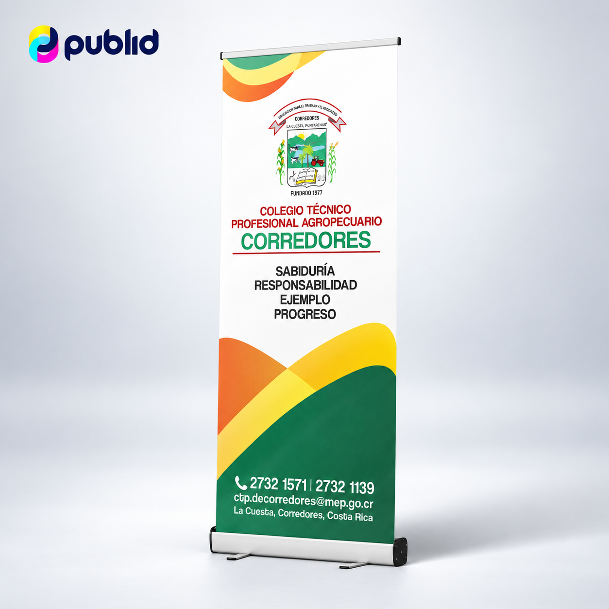 Roll-up publicitario institucional de formato vertical