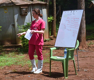 PHOTO: Riley delivering a calf health and nutrition training.