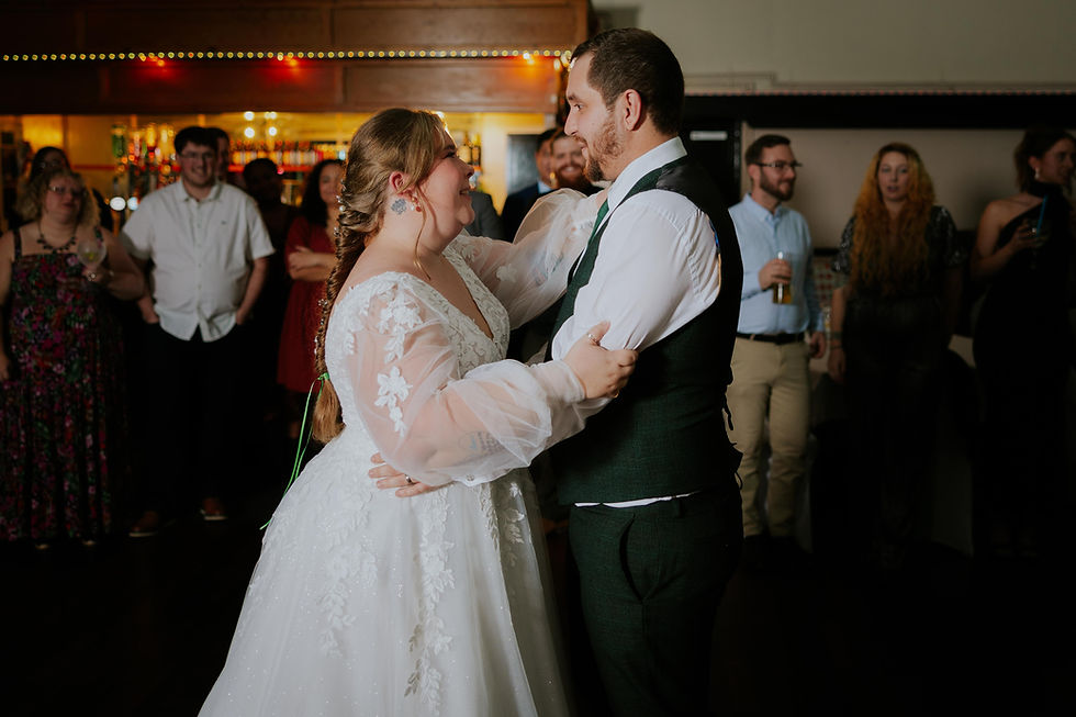 Bride and groom sharing their first dance at their wedding reception, captured in a next-day sneak peek by Fox and Co Photography in Devon and Cornwall.