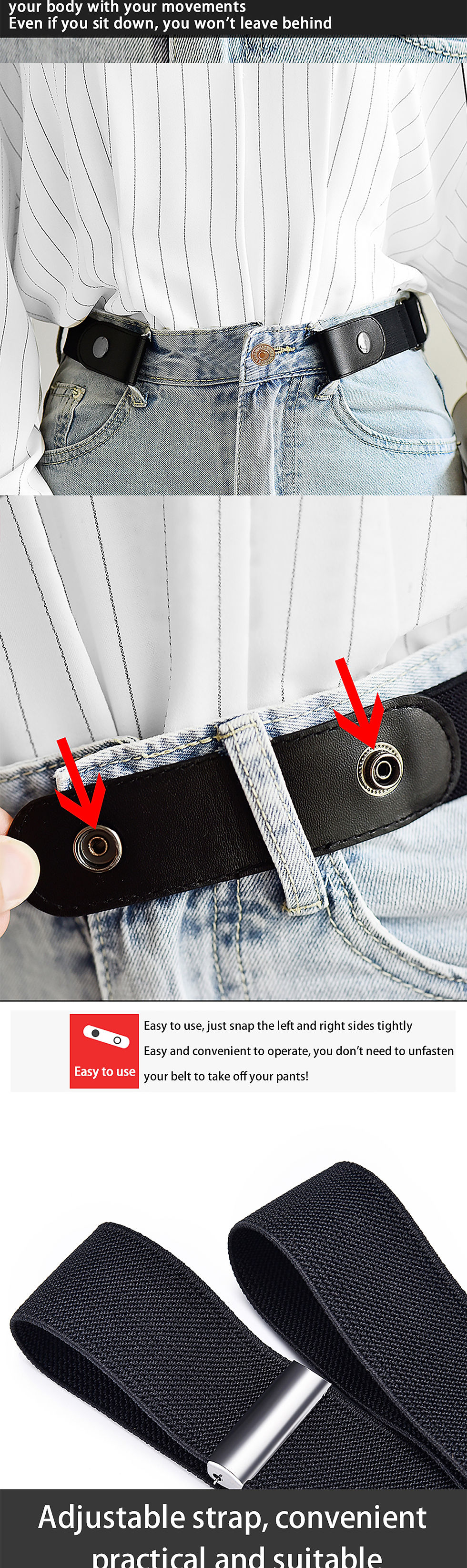 Thumbnail: 2pcs Set No Buckle Elastic Belt for Women Men Unisex Stretch Belt for Pants Jean