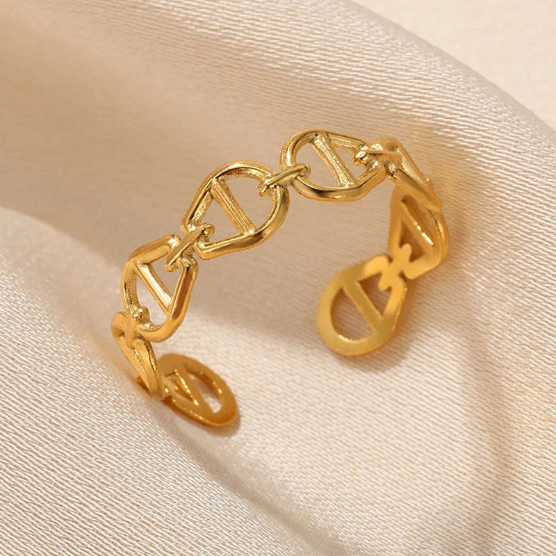 Thumbnail: 316L Stainless Steel Rings for Women Gold Color Multilayer Geometric Open Ring V