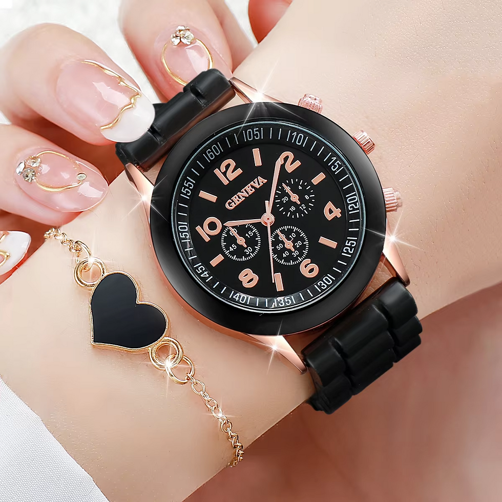 Thumbnail: 5/6PCS Women Watches Fashion Silicone Band Women Quartz Watches Jewelry Set Relo