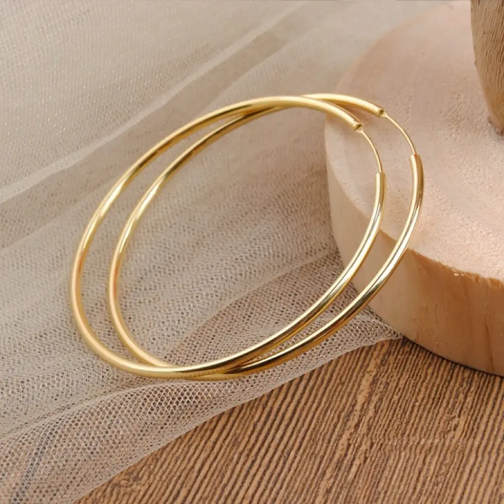 Thumbnail: Stainless Steel 12-70mm Minimalist Big Circle Hoop Earrings for Women Trendy Gol