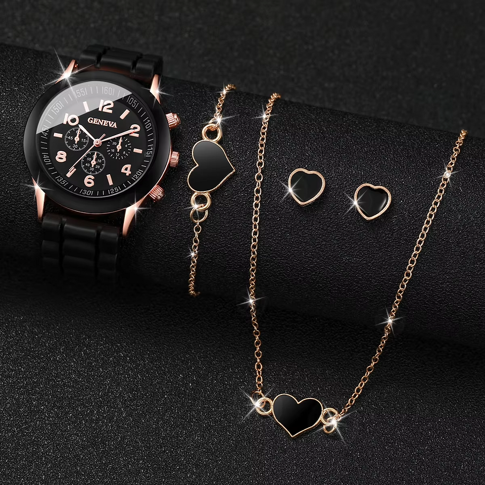 Thumbnail: 5/6PCS Women Watches Fashion Silicone Band Women Quartz Watches Jewelry Set Relo