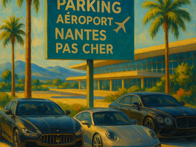 Vue d’un parking attenant à l’aéroport de Nantes, tout proche du terminal, avec navette rapide et sécurité optimale