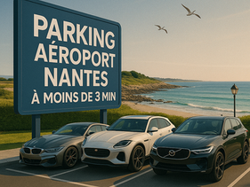 Vue d’un parking privé proche de l’aéroport de Nantes, offrant un service rapide avec navette pour acheminer les voyageurs au terminal