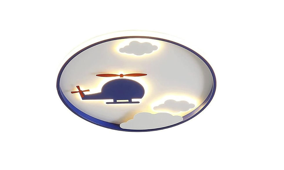Helicopter-shaped blue LED ceiling light with cloud design for kids room