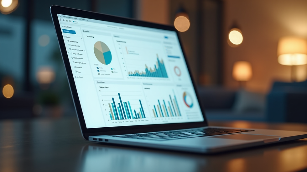 Eye-level view of a laptop displaying accounting software dashboard
