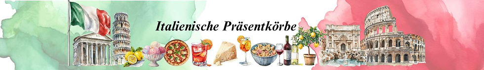 Italienische Privatliebe Schriftzug mit Italien Flagge und Essen Bildern.