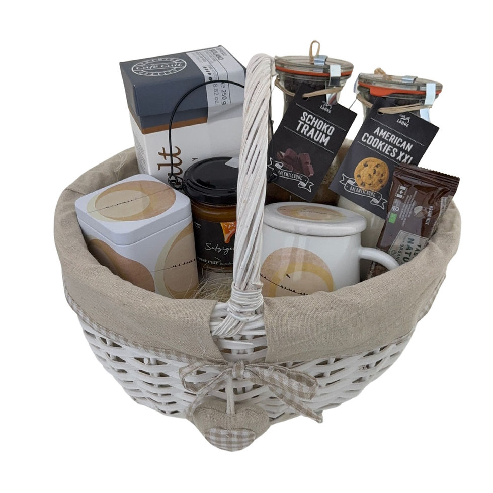 Kaffee- & Gebäckkorb mit Espresso & Salzkaramell "Goldene Genusszeit"