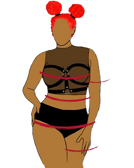 Regiões do busto, cintura e quadril no corpo.