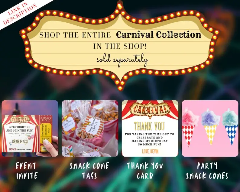 Thumbnail: EDITABLE Party Snack Cone TAGS - Carnival Theme. Carnival Birthday