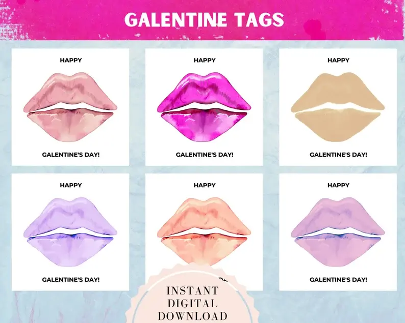 GALentines Gift Tag, Holder, Gift Tag, Printable Label, Valentine, Set of 6