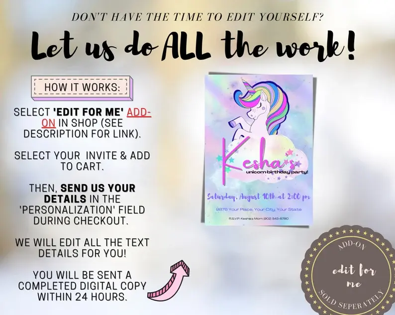 Thumbnail: EDITABLE Unicorn Birthday Invitation, Unicorn Birthday