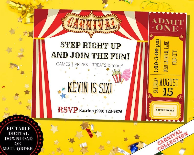 Carnival Invitation - Carnival Birthday Invitation - Carnival Party