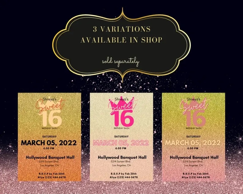 Thumbnail: Sweet 16 Invitation, Quinceanera Sweet 15, Sixteen, Instant Download Template