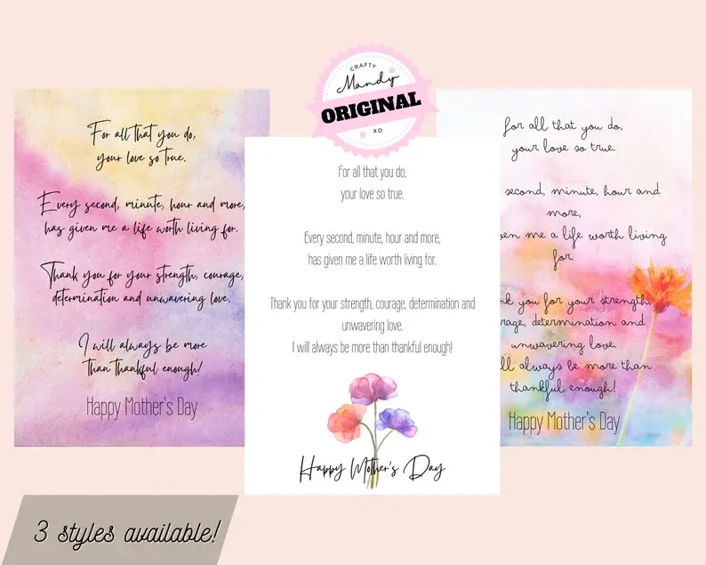 Mothers Day Wall Art GIFT, ORIGINAL SENTIMENTAL Poem, Heartfelt, Life Quote