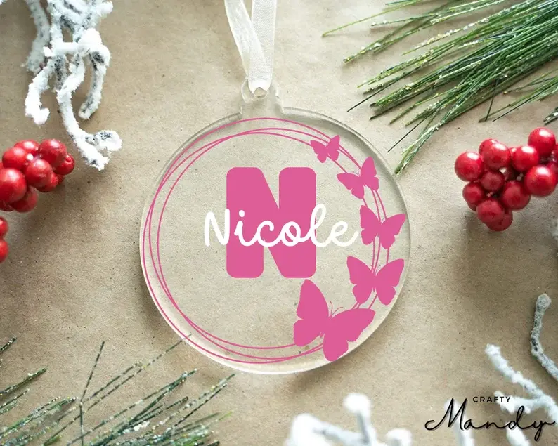 Butterfly Motif Personalized Monogrammed Ornament