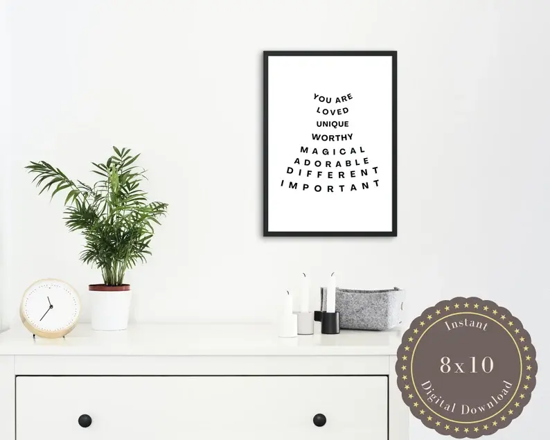 You Are .. Print Sign Wall Art Poster Personalized Gifts Printable Printed Valen