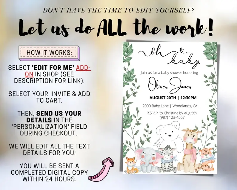 Thumbnail: EDITABLE Woodland Creature, Wild One, Baby Shower