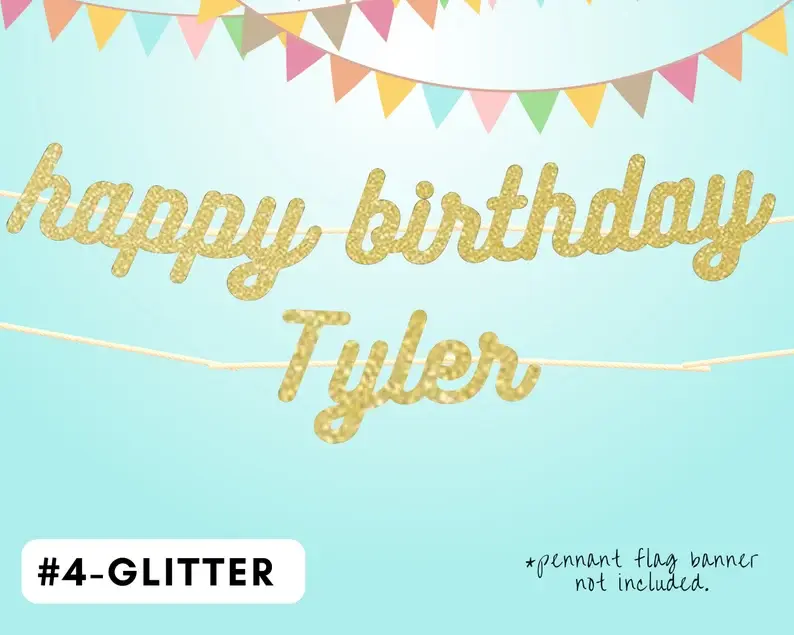 Thumbnail: Happy Birthday banner with personalized name, Gold Glitter party decorations