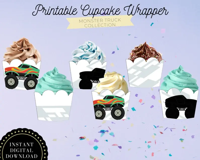 MONSTER TRUCK Cupcake Wrapper | Scalloped Edge Cupcake Wrapper